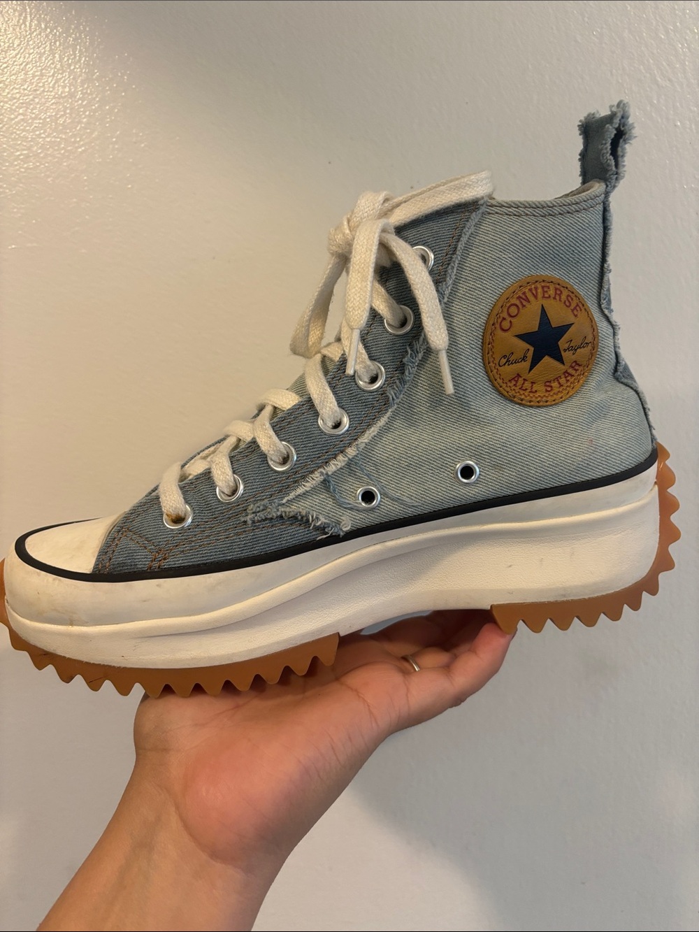 Converse Light Blue Denim Platform Run Star Hike Sneakers